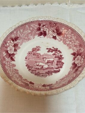 Adams Pink Transferware‎ Farm Scene Serving Bowl